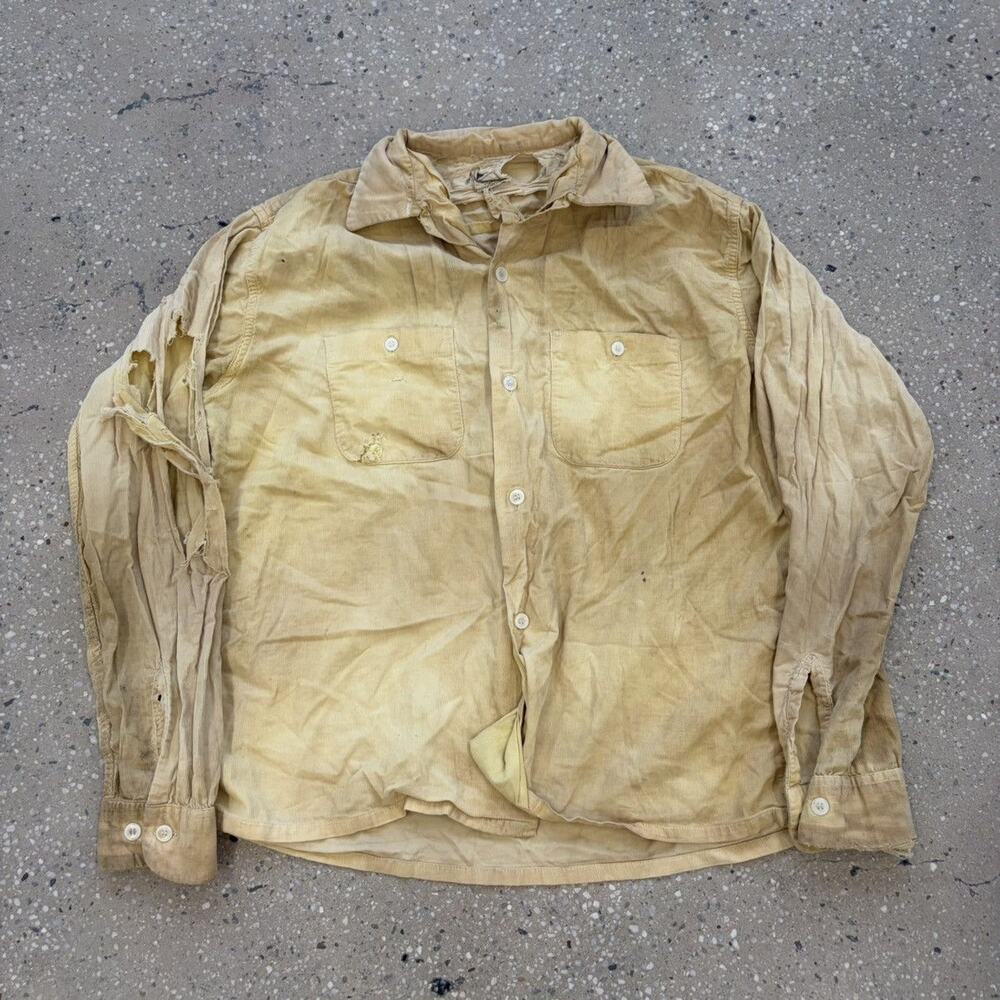 Vintage 60s Yellow Corduroy Cotton Distressed Shirt